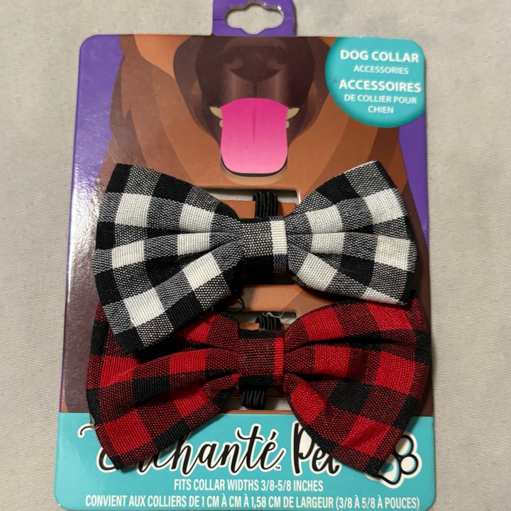 Plaid Bow Tie Set for Dogs - Black and Red - Picture 2 of 3